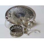 A quantity of silver plated wares including sauce boat, wine coaster etc.