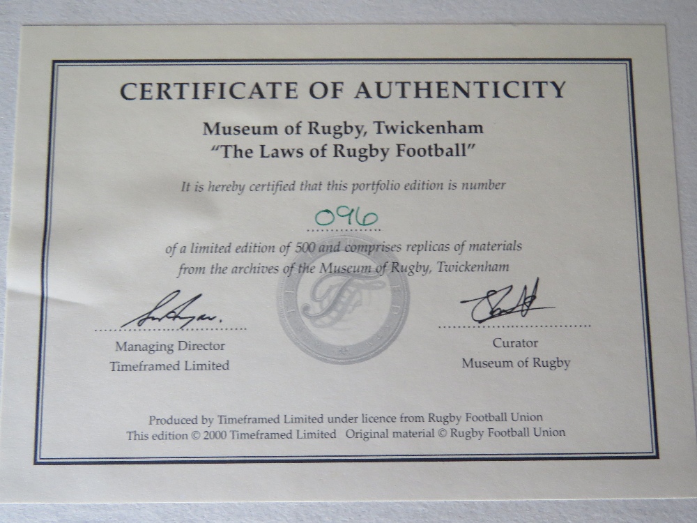 A limited edition Museum of Rugby 'Twickenham the Laws of Rugby Football Portfolio' No 96/500 with - Image 2 of 5