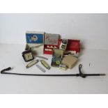 A quantity of assorted vintage items including Calibri lighter in original packaging,