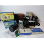 A quantity of assorted camera equipment inc Collmann flash in box, Sigma Aspherical 28-200 lens,