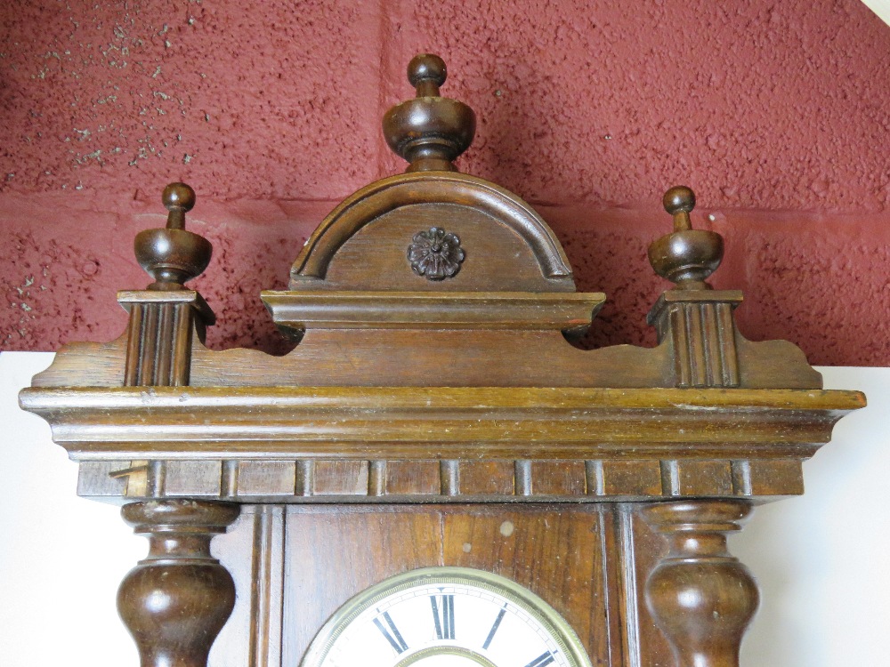 A mahogany wall clock having brass and white enamelled dial, - Image 2 of 5