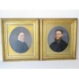 A fine pair of Victorian portraits being lady in mourning dress and bearded gentleman in suit,