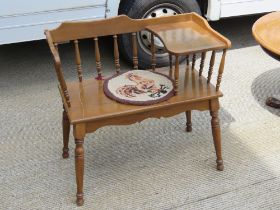 A Mid Century c1960s hall bench or telephone table seat having bobbin turned decoration throughout,