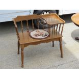 A Mid Century c1960s hall bench or telephone table seat having bobbin turned decoration throughout,