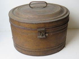 A vintage metal hatbox approx 44cm wide.