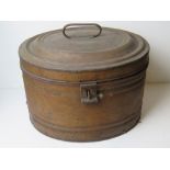 A vintage metal hatbox approx 44cm wide.