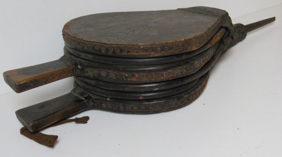 A large pair of wooden and leather fire bellows. - Image 2 of 2