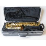 A saxophone numbered 2056553, in DJM Music case.