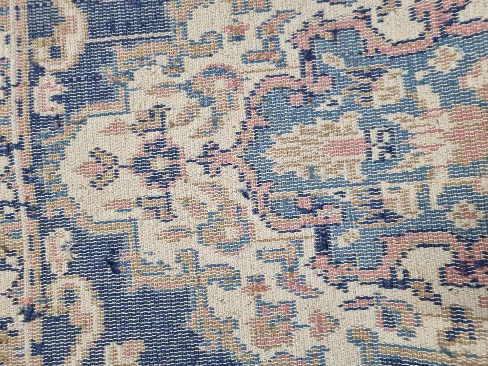 A woollen runner in cream and blue ground in need of cleaning, measuring approx. 240 x 68cm. - Image 3 of 3