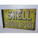 A double sided Shell Motor Spirit enamelled sign having angled bracket approx 53.5 x 33cm.