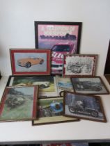 A quantity of assorted prints of a motor sport and vintage motor vehicle theme.