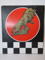 A painted advertising board featuring 'gold' lion measuring approx 60.5 x 71cm.