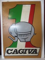 A painted advertising board 1 Cagiva measuring approx 61 x 91cm.
