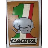 A painted advertising board 1 Cagiva measuring approx 61 x 91cm.