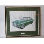 A framed and mounted print of a Jaguar 420G. Approx measurments 50 x 57cm.