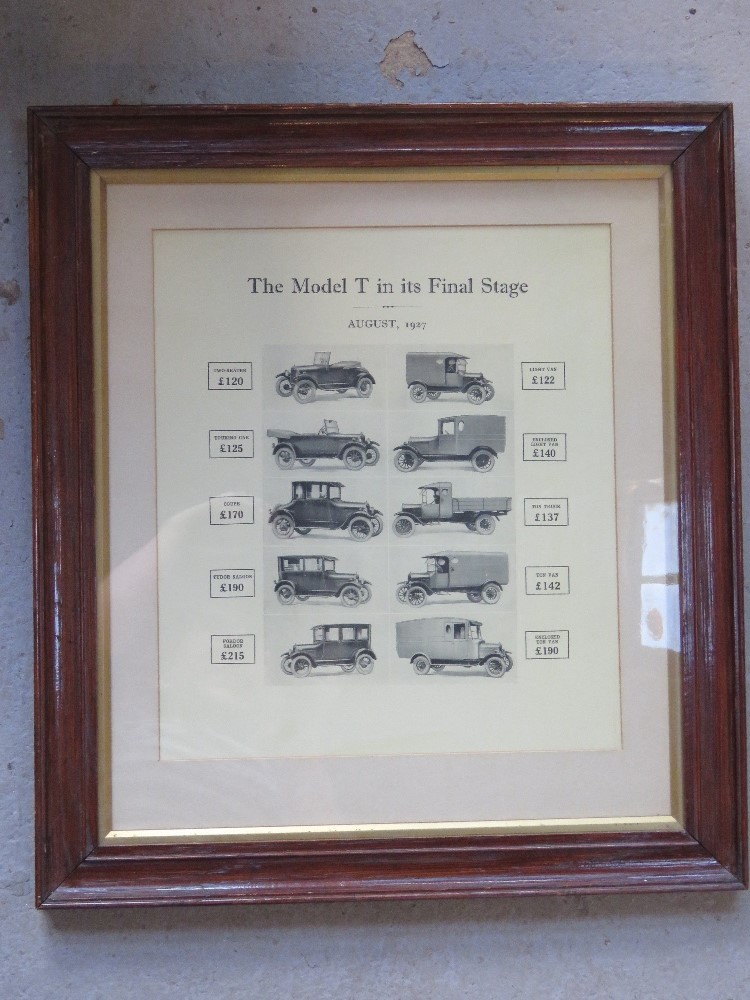 A framed set of Model T cigarette cards.