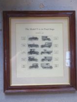 A framed set of Model T cigarette cards.