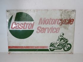 A printed aluminium Castrol motorcycle service sign measuring approx 61 x 41cm.