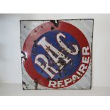 A rare double sided enamelled RAC Repairer sign measuring approx 51 x 51cm.