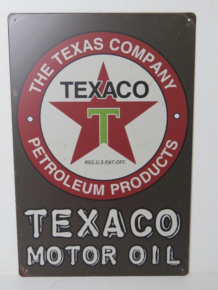 A contemporary metal garage Texaco Motor Oil advertising sign, 30 x 20cm.