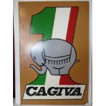 A painted advertising board 1 Cagiva measuring approx 61 x 91cm.