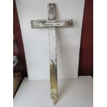 A WWII white painted wooden memorial cross for Capt N J A Moor, TD, General List, dated 2.11.42.