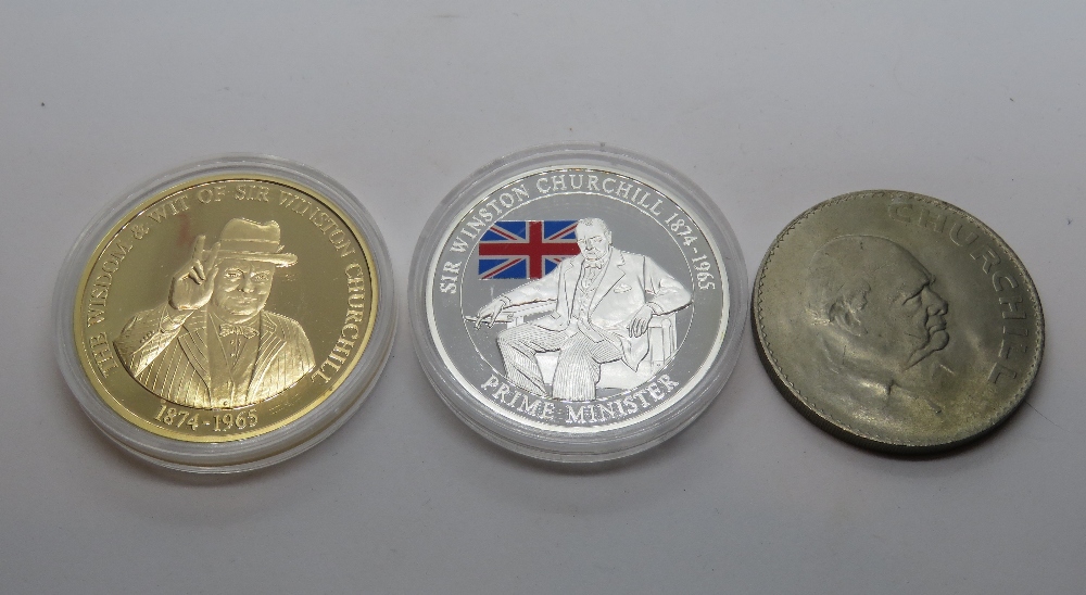 Three Churchill commemorative coins including two proof coins in packaging. - Image 2 of 3