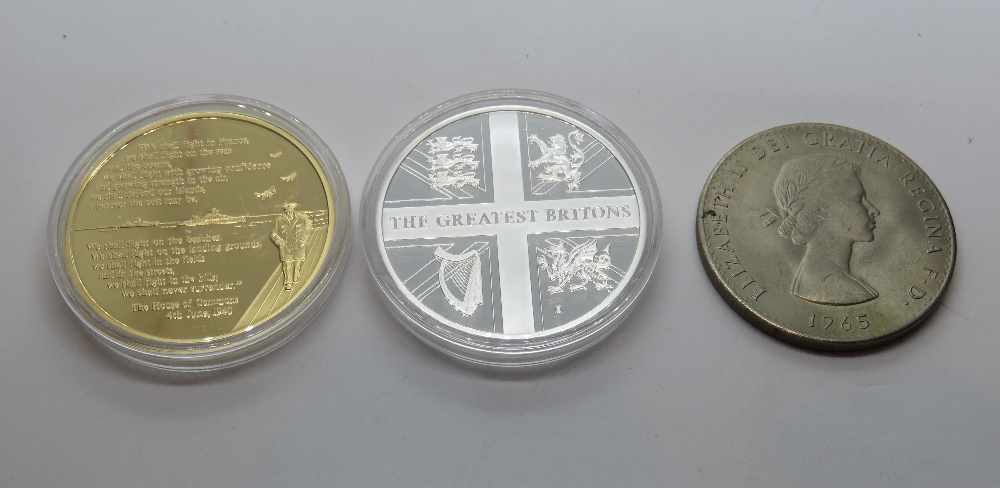 Three Churchill commemorative coins including two proof coins in packaging. - Image 3 of 3