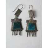 A pair of 925 silver Aztec themed earrings having indistinct makers mark verso (R.