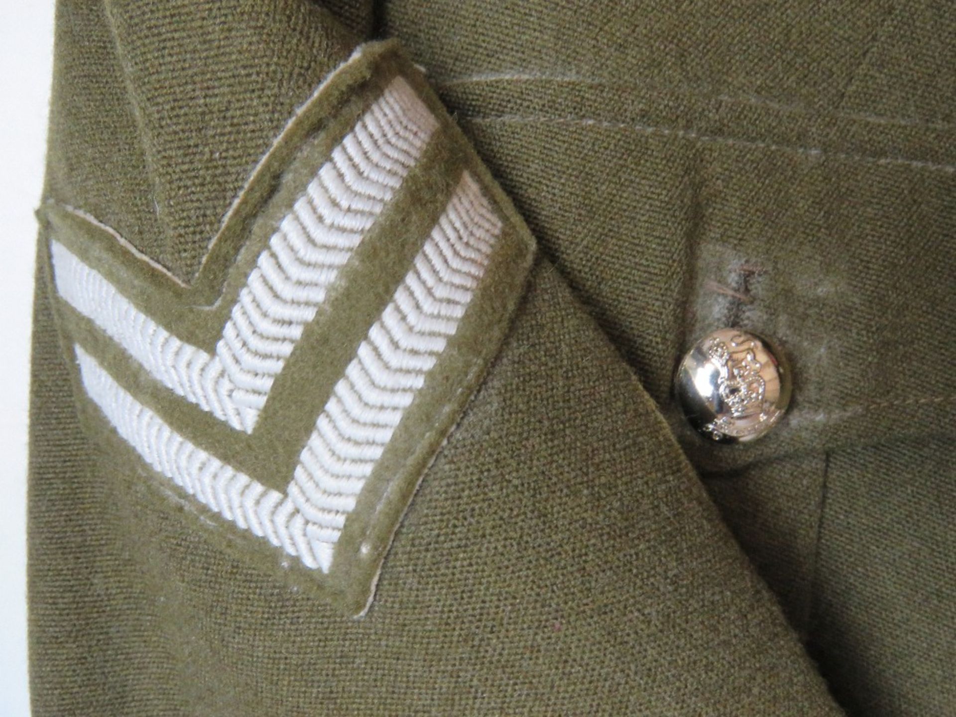 A British Army No 2 dress tunic, size 32, having patches and buttons upon. - Image 3 of 3