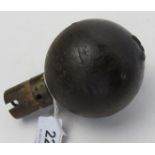 An inert WWI French Model 1915 ball grenade, bears markings RTF on the base.