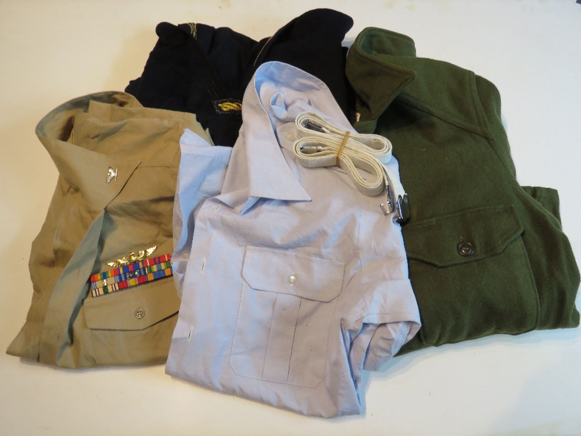 A US wool jacket size medium, a US Air Force shirt, US Navy shirt with Bars,