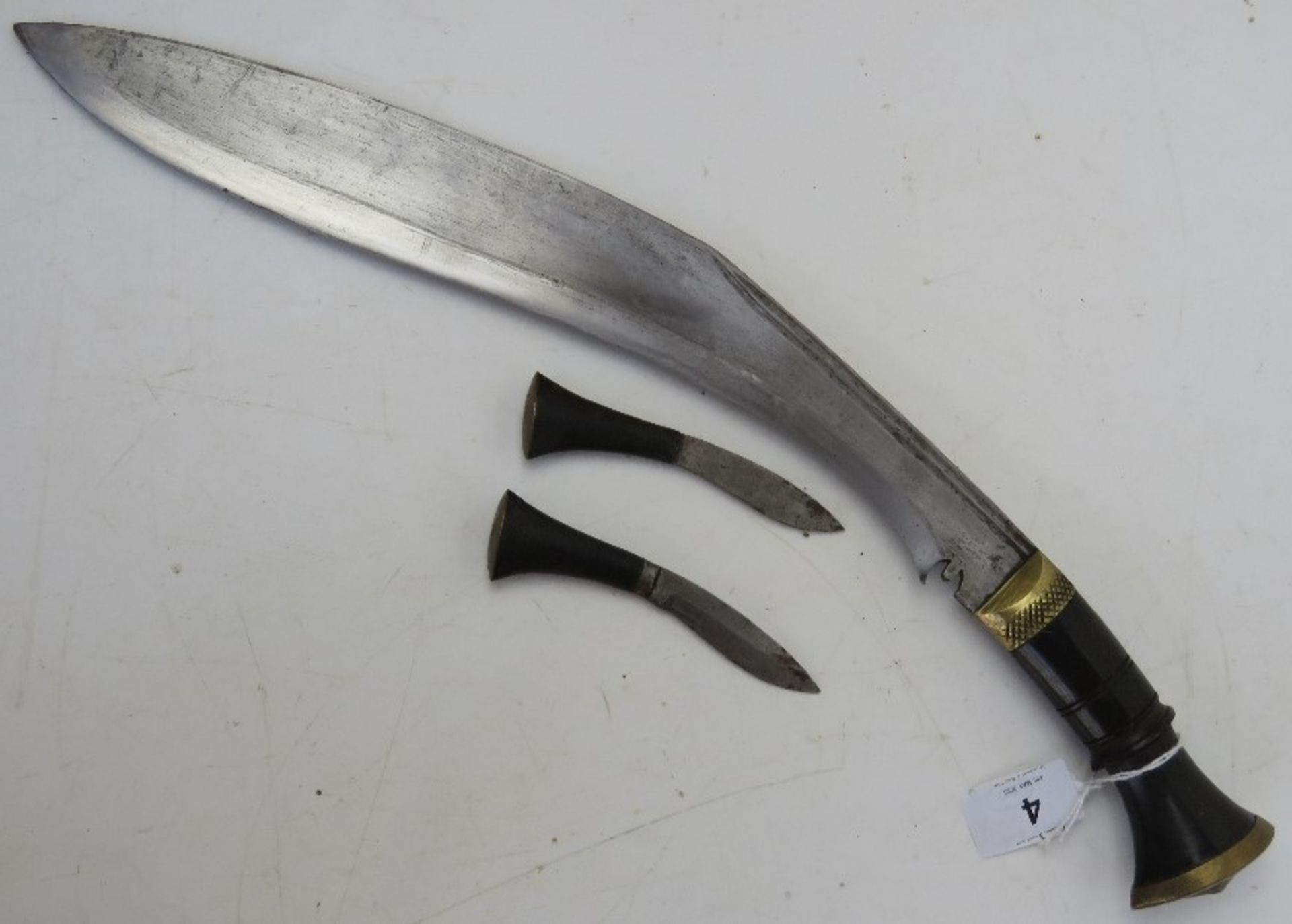 A Gurkha Kukri knife with scabbard, with the Karda and Chakmak blades, with belt loops. - Image 3 of 3