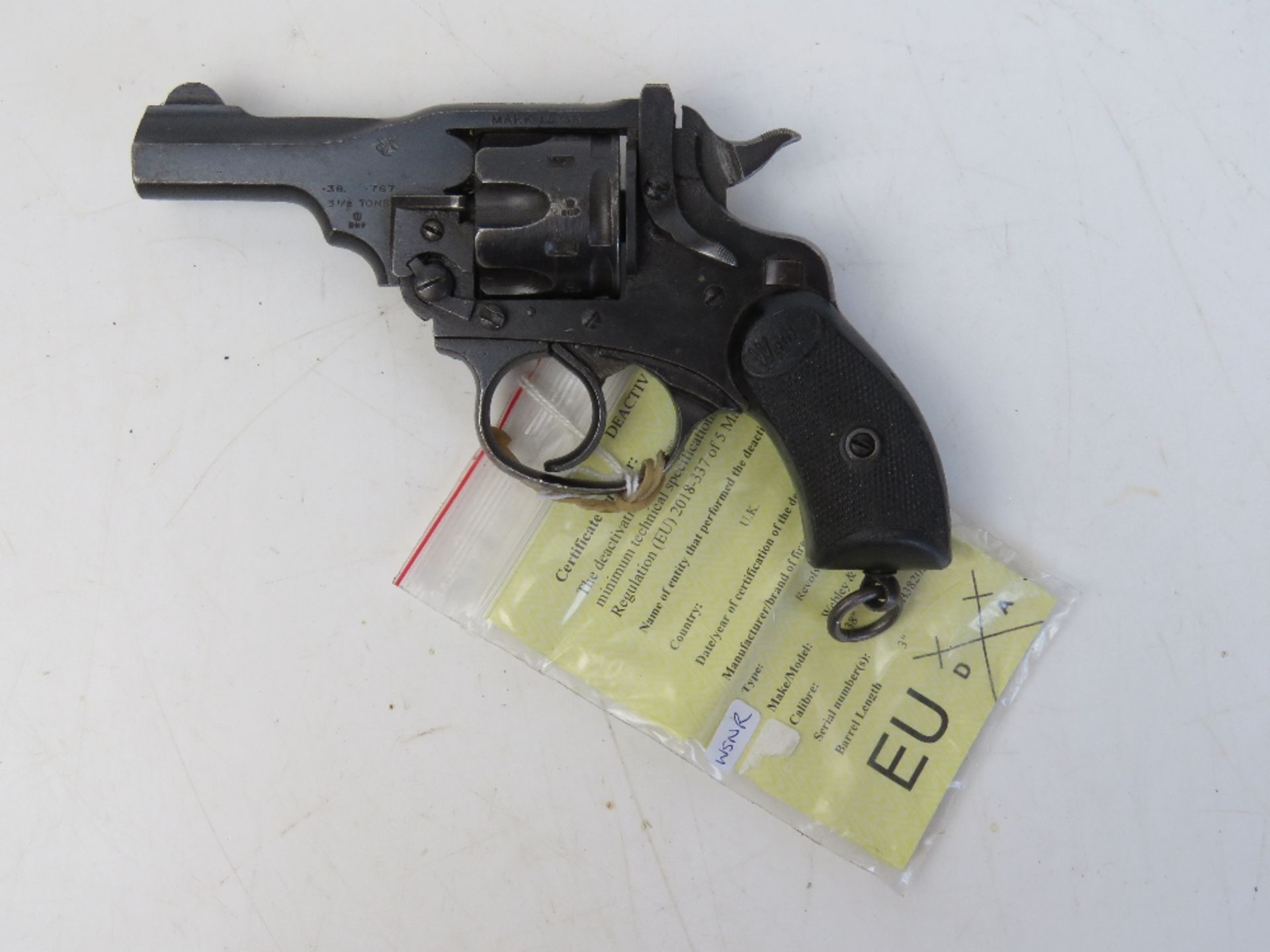 A deactivated Webley MK IV snub nosed revolver.