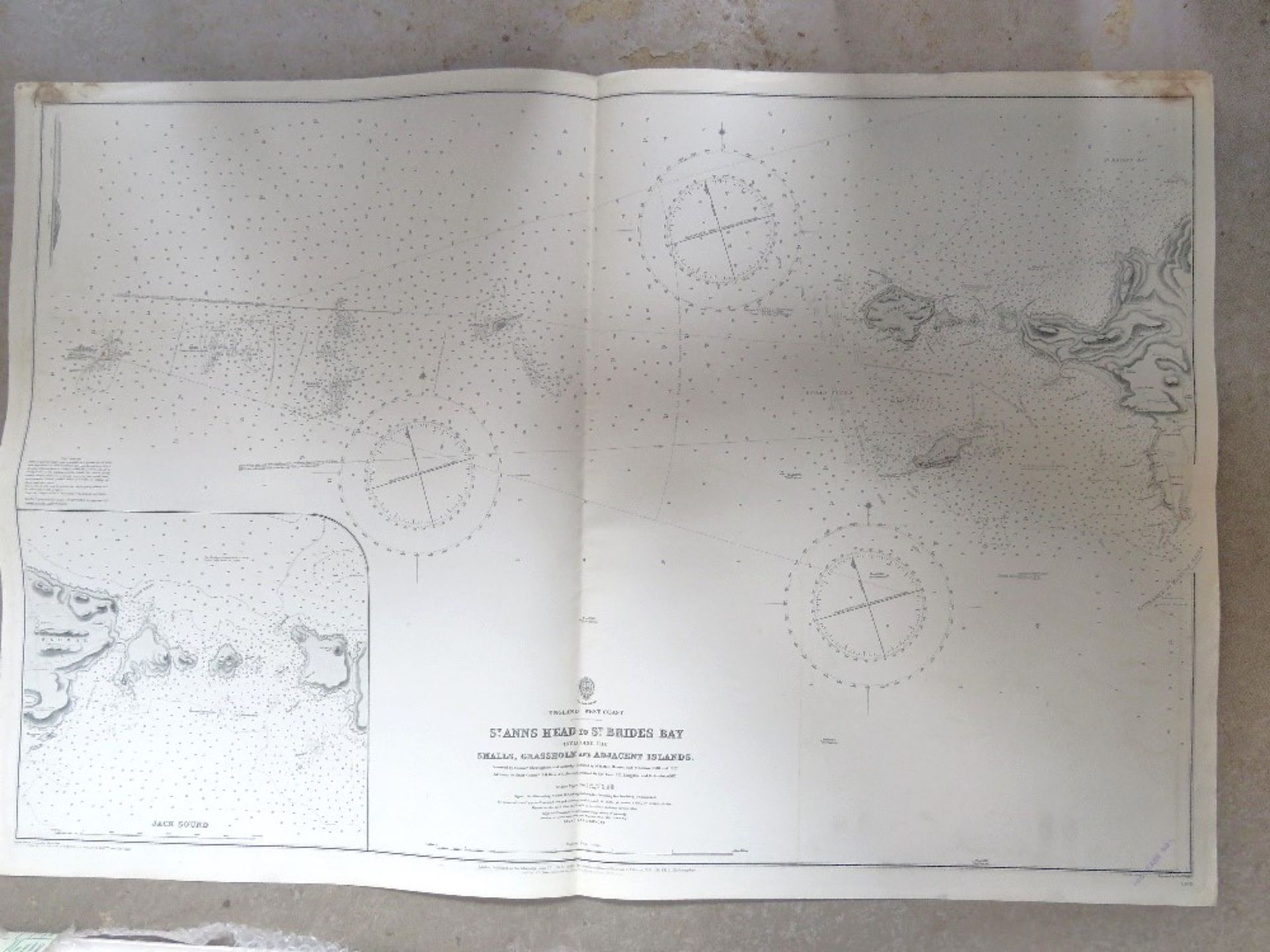 A Naval chart of St Anns Head to St Brides Bay surveyed by Commanders Sherringham and Alldridge,