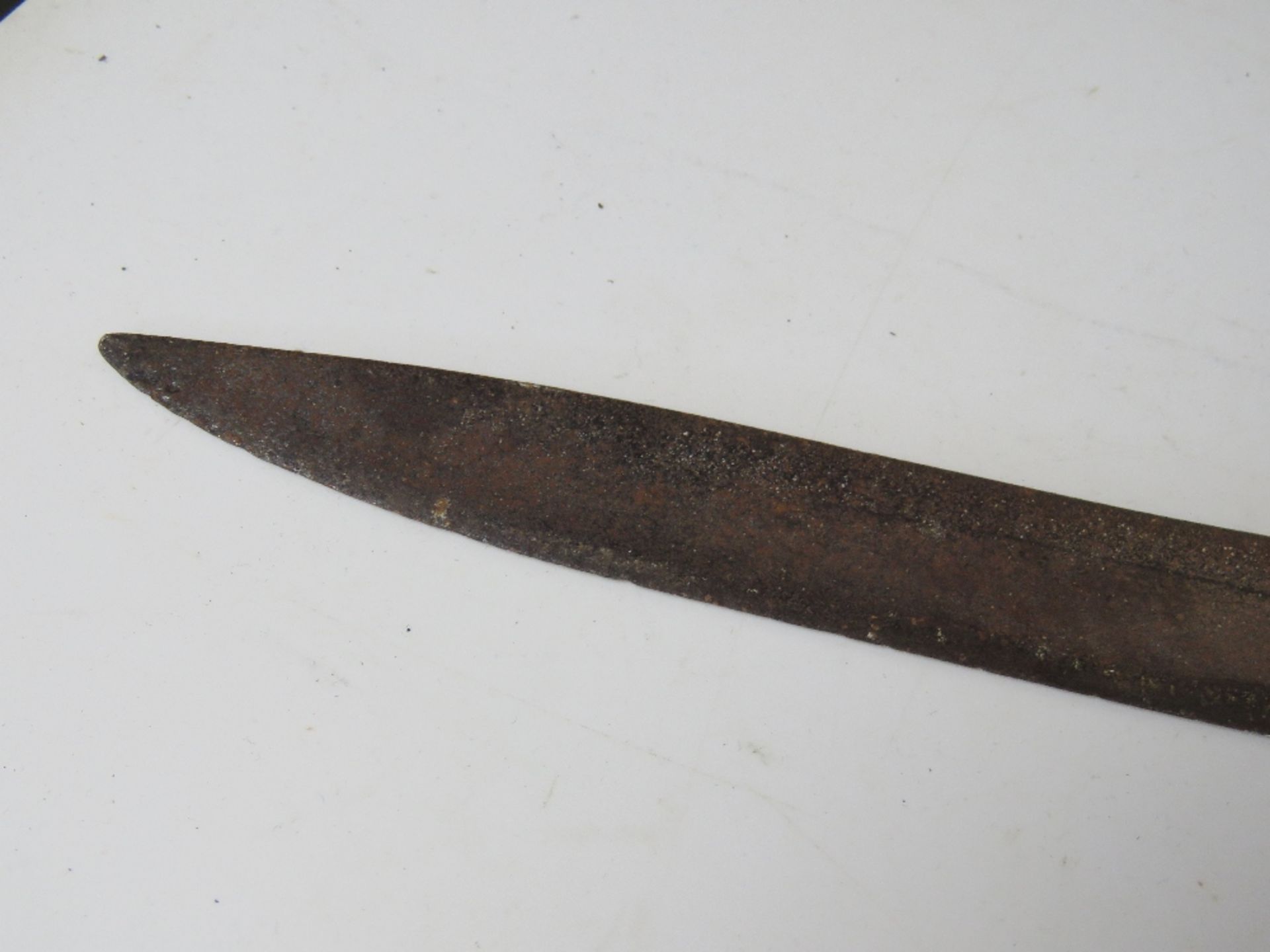 A continental late 18thC/early 19thC brass handle hanger sword with curved single edge blade, - Image 5 of 5