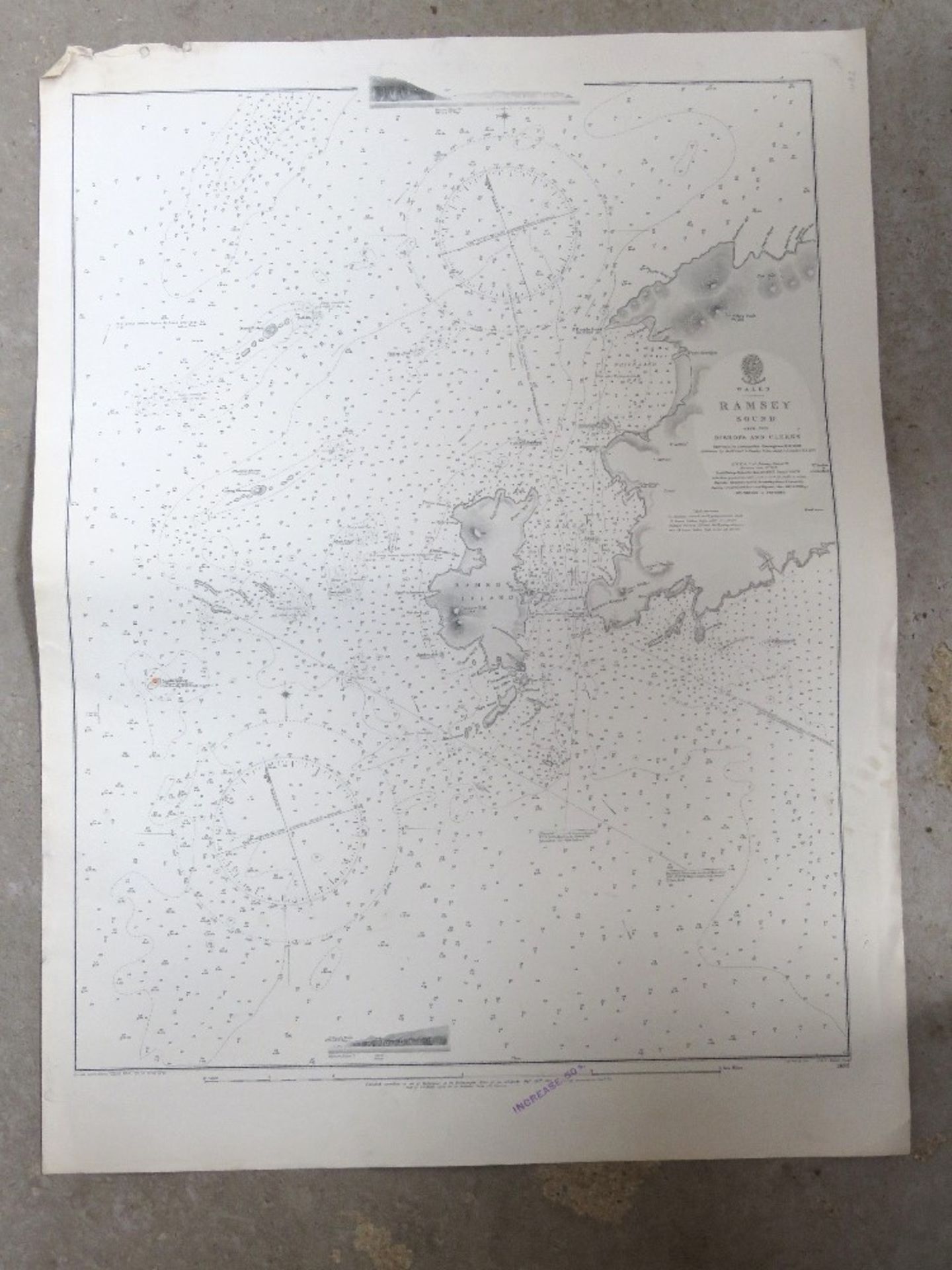 A Naval chart of Ramsey Sound surveyed by Commander Sherringham and printed by J & C Walker.