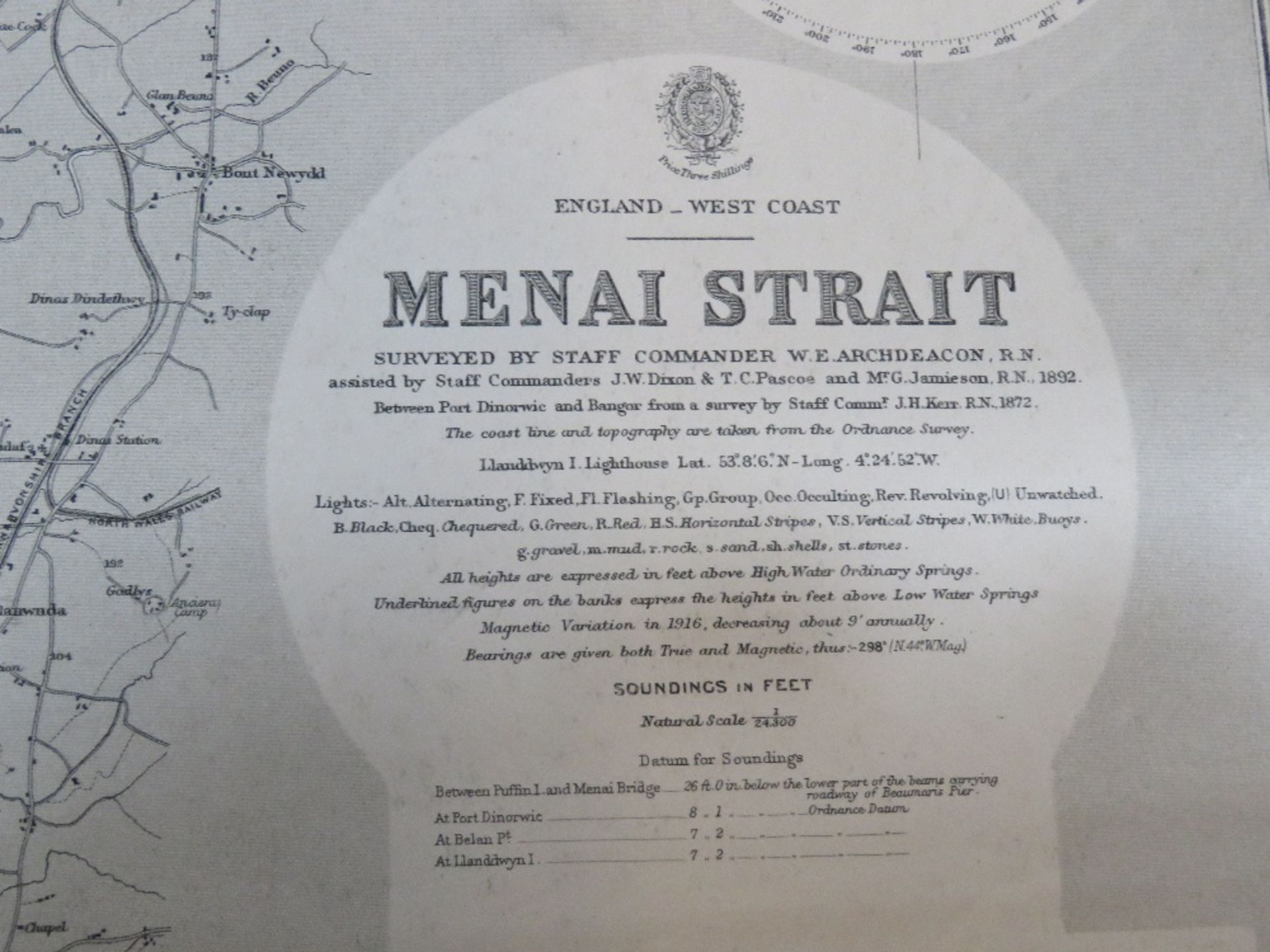 A Naval chart of Menai Strait surveyed by Staff Commander W.E. - Image 2 of 4