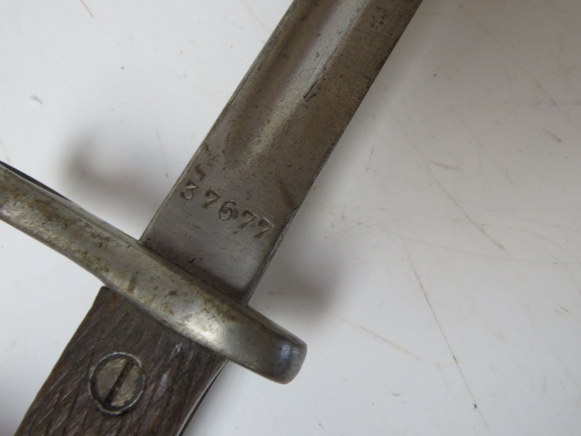 A WWII Brazilian Mauser model 1935 bayonet and scabbard, with serial number 37677 on the blade. - Image 2 of 2