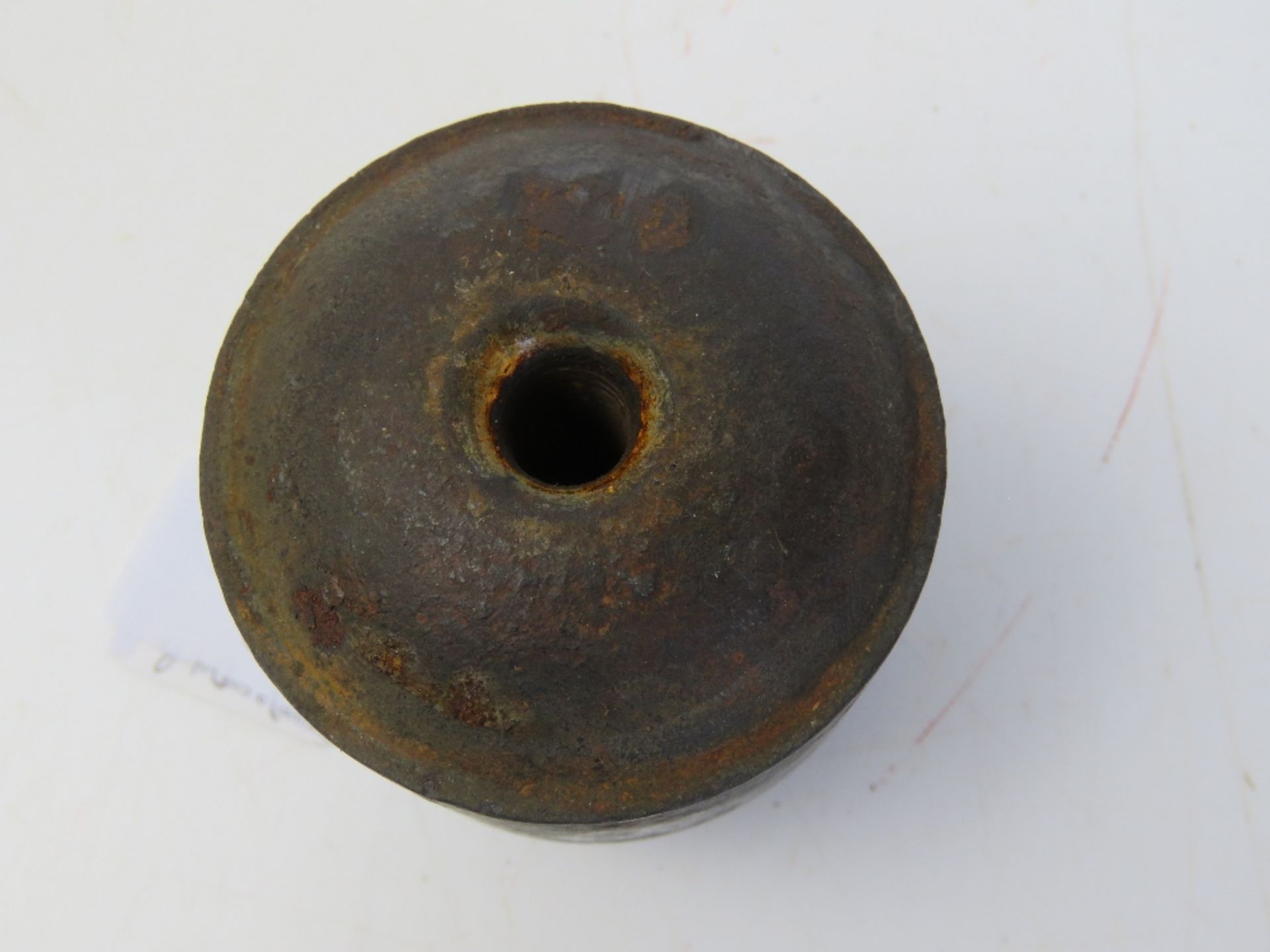 An inert WWI Ink Pot German grenade, bearing T.R markings on top, comes apart. - Image 2 of 3