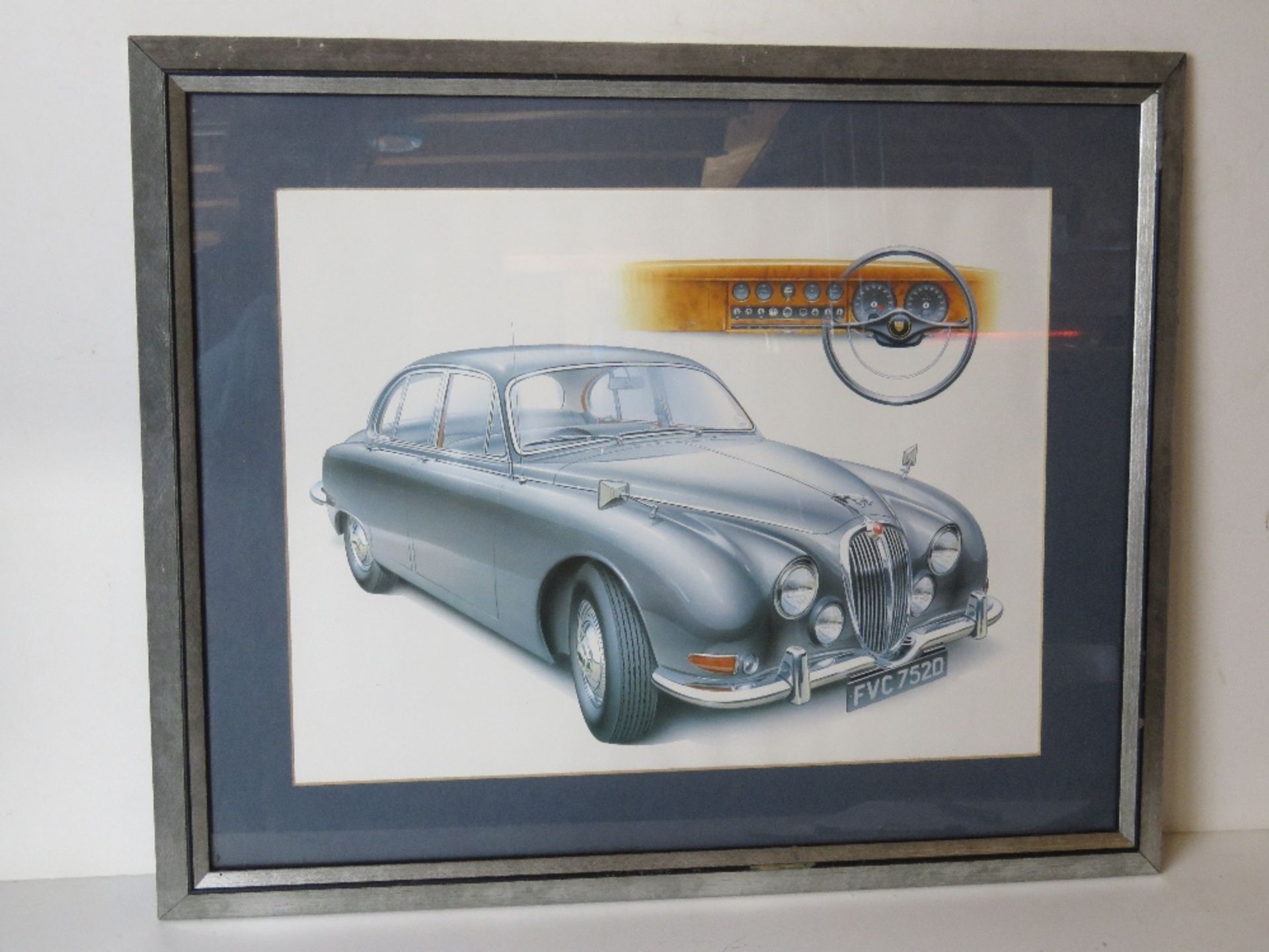 A framed print of the Jaguar MKII. 48 x