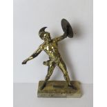 A gilt metal sculpture of Achilles raised over marble plinth,