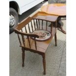 A Mid Century c1960s hall bench or telephone table seat having bobbin turned decoration throughout,