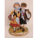 A Dresden Porcelain large figurine of girl and boy,