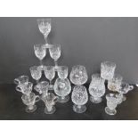 A quantity of assorted glassware inc seven custard cups, a set of three whisky tumblers,