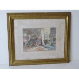 Print; an Edwardian drawing room having floral displays in gold painted pine frame,