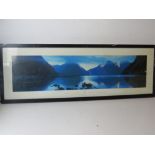 Photographic Print; Peter Adams Milford Sound, framed and glazed, 94.5 x 33cm.