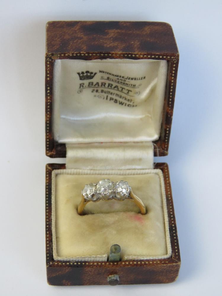 A superb vintage 18ct gold platinum and diamond trilogy ring in original box. - Image 2 of 4