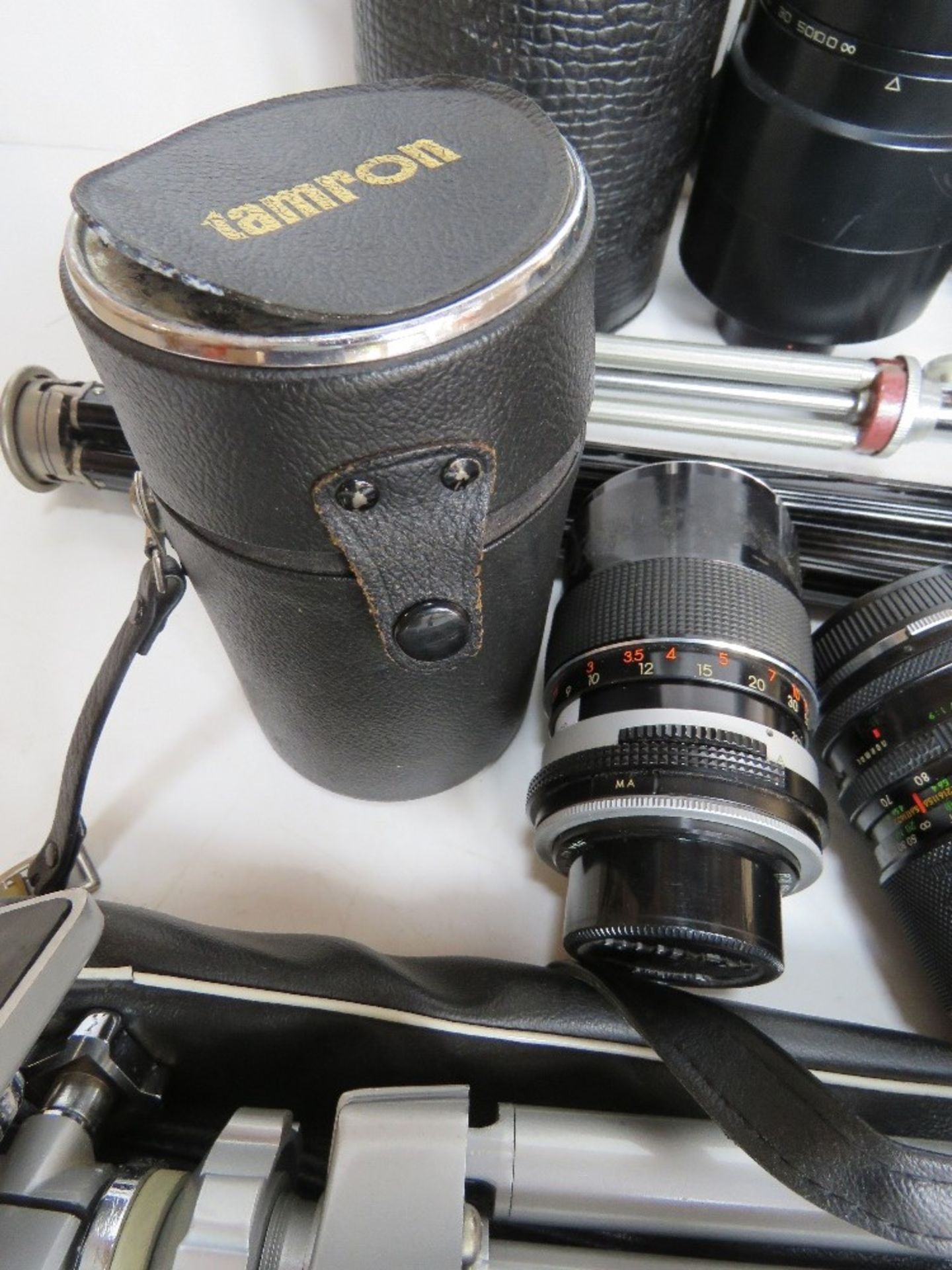 A quantity of photographic equipment inc lenses and tripod, Tamron lenses noted. - Image 3 of 7