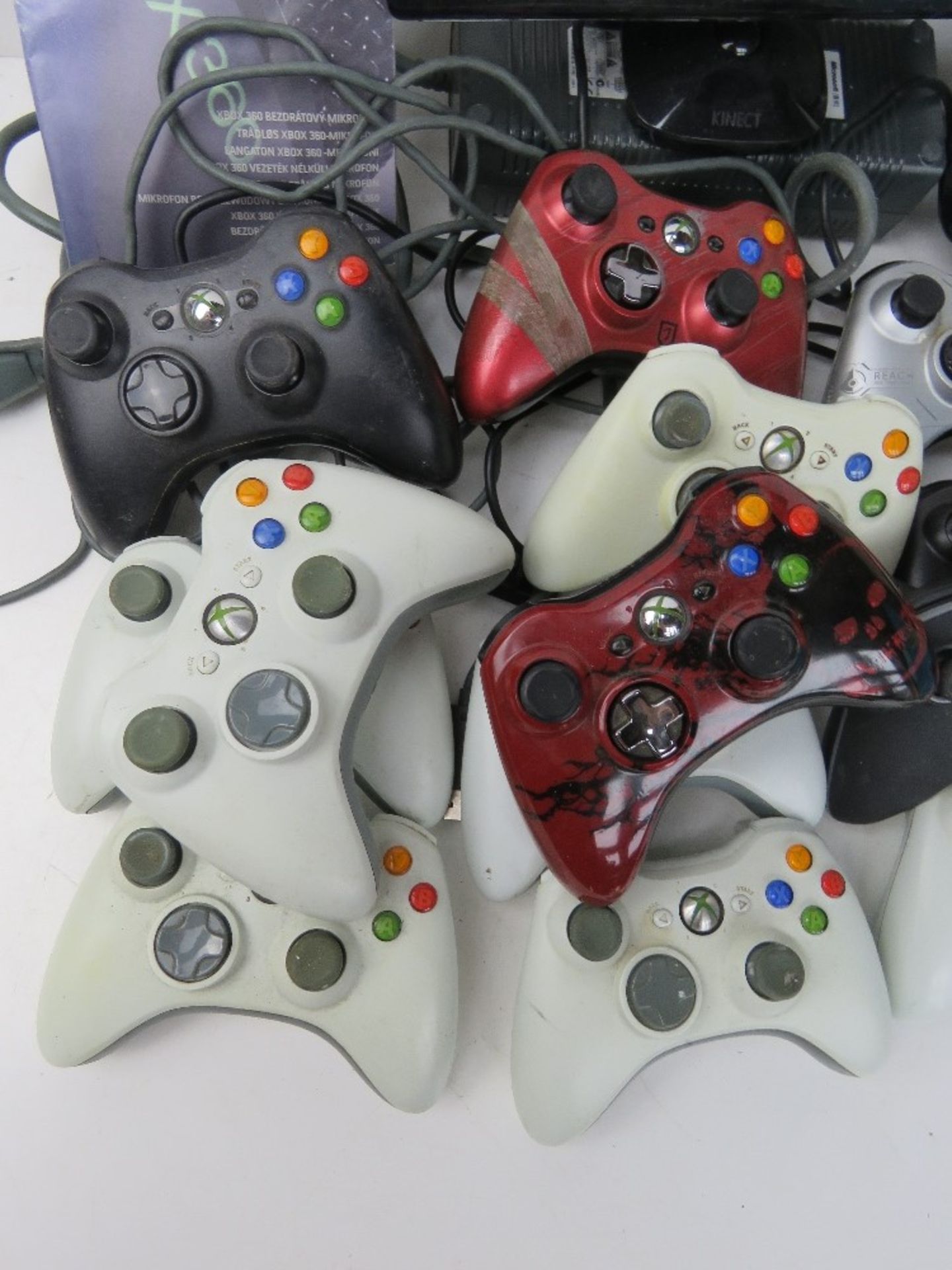 A quantity of XBox controllers, together with an instruction manual, charger and XBox 360 Kinect. - Image 2 of 4